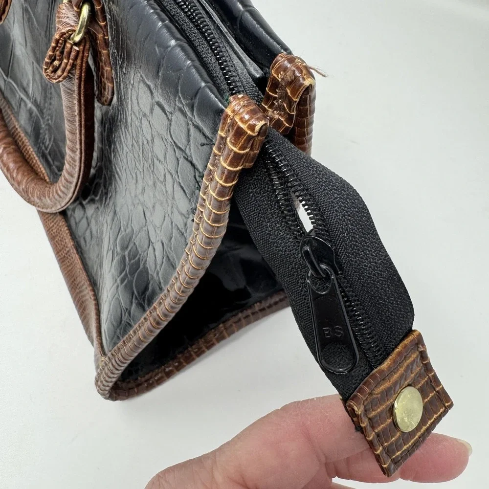 Crocodile Faux Leather‎ Satchel Handbag Womens Medium Black Top Handle Crossbody